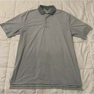 PETER MILLAR Summer Comfort Green & White Stripe Performance Polo Golf Shirt L